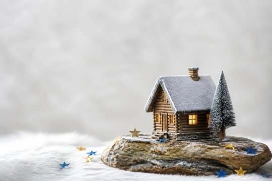 Miniature Snow Covered Log Cabin Decoration