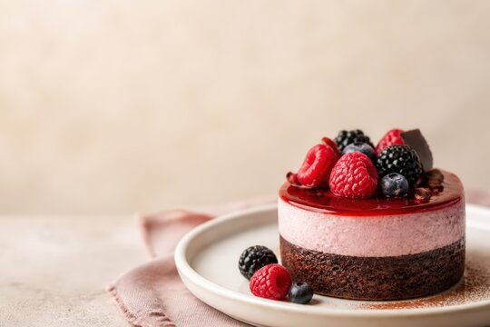 Mixed berry mousse cake with chocolate base