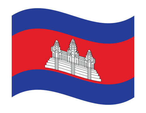 Waving flag of cambodia with angkor wat temple icon