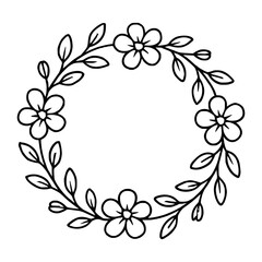 Fototapeta premium Doodle floral wreath cute hand-drawn circular vector frame border