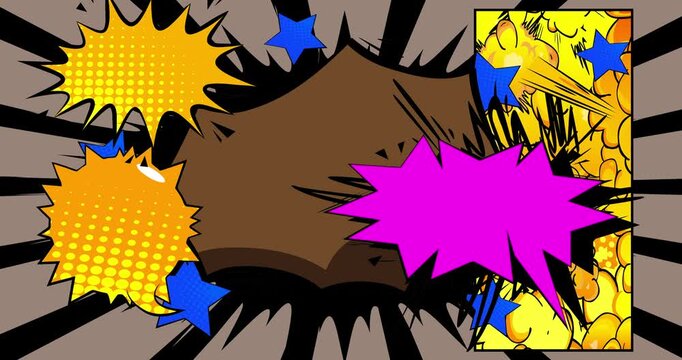Cartoon background animation, comic book backdrop video. Retro comics pop art design.