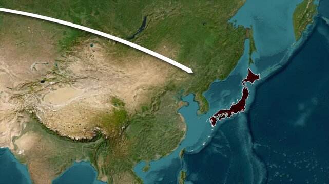 USA to Japan Flight Route Animation, United States to Japan Travel Map, International Air Travel Route Across the Pacific
