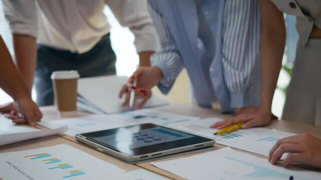 Group of creative Businesspeople brain storm meeting presentation,discussing roadmap to product launch, planning,strategy,dashboard,new business development,working with new startup project in office