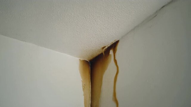 Severe Water Damage and Leak on Ceiling and Wall Corner