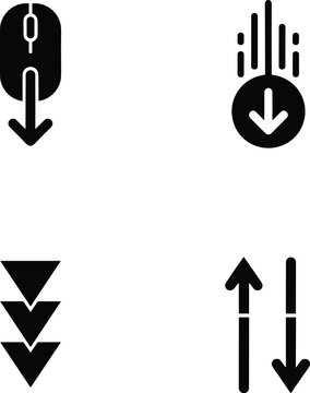 Minimal scroll and navigation icon set with mouse wheel, downward arrows, and scrolling symbols for user interface, web, and mobile app design