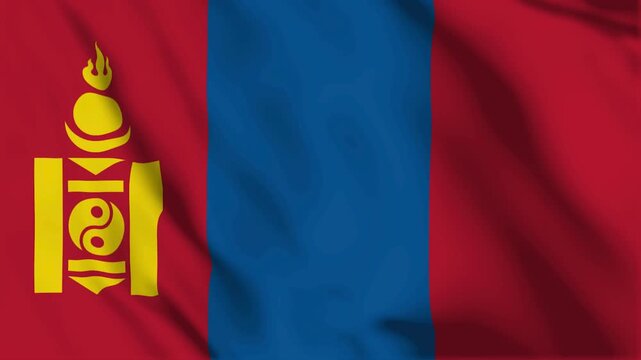 Mongolia waving flag animation loop, seamless and realistic