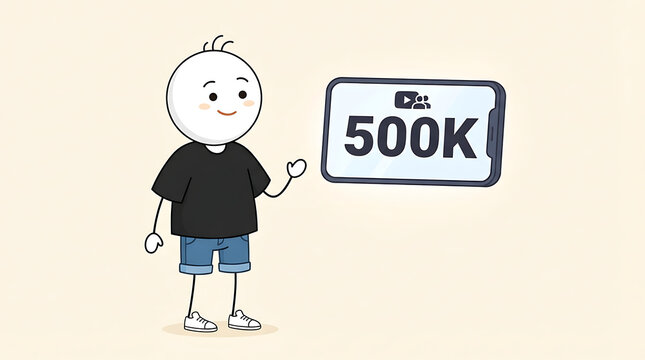 Cartoon character celebrating 500k subscribers milestone on social media platform