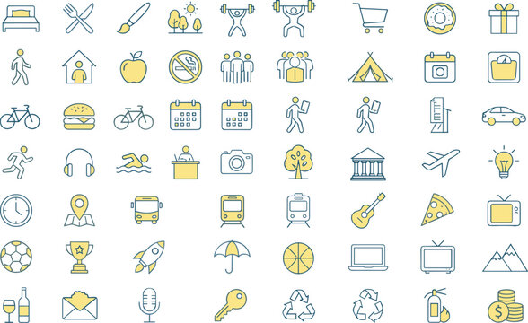 Universal daily life linear icons mega set covering business travel food sports education technology transport and lifestyle vectors