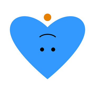 Blue heart with upside down smiley face and orange dot for valentine or love theme.