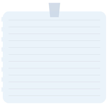Light blue lined paper with rounded corners taped at top.