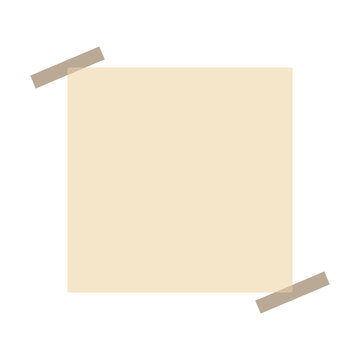 Square light beige paper with rounded corners secured by tape.