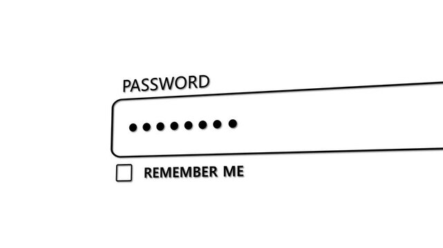 Password Typing Line Art Animation Loop Isolated White Background Cybersecurity Login Screen Motion Graphic Video Overlay