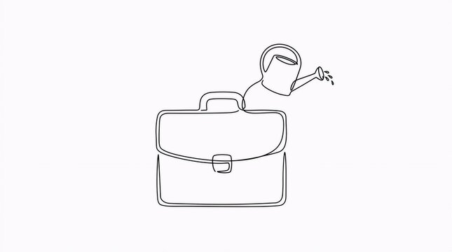 Single continuous line drawing of a briefcase handle transforming into a watering can, finding new purpose after retirement concept