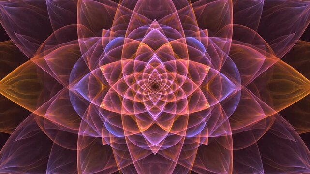 Symmetrical Fractal Lotus Flower Pattern - Orange Purple