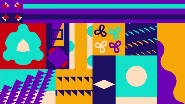 Abstract geometric motion background with colorful shapes and vibrant patterns.