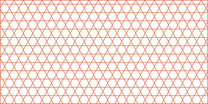 Seamless geometric triaxial lattice pattern with salmon lines forming stars and triangles on white background