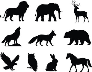 Fototapeta premium Set of wild animal silhouettes
