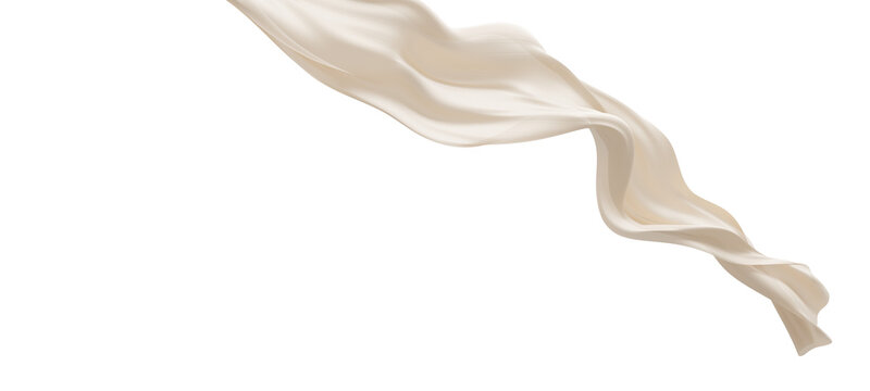Luxury ivory sheer chiffon fabric flowing isolated on transparent background with copy space 3D render