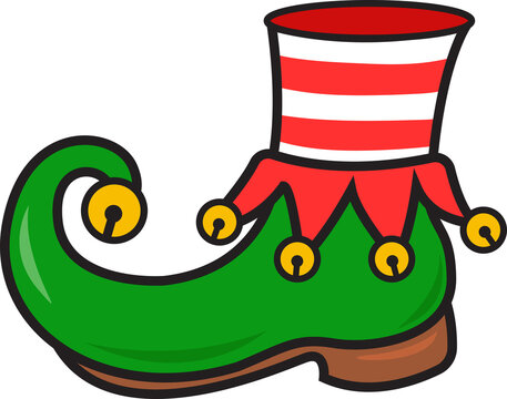 Christmas Elf Shoe with Bells, Festive Vector Illustration