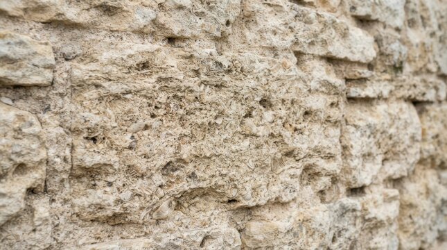 Textured rough limestone wall background, natural stone building material