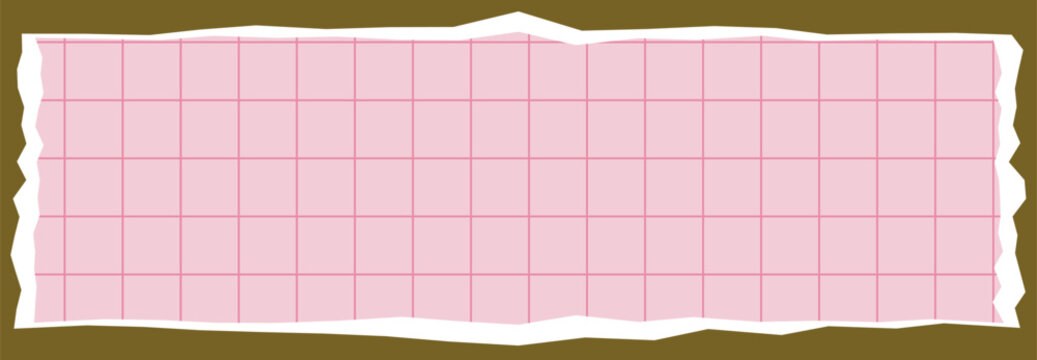 A torn piece of pink grid paper on a dark olive green background