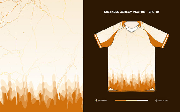 Editable Cream Gold and Orange Vintage Style Football Jersey Vector with Cracked Texture Design for Sports Apparel Branding and Print Ready Files
