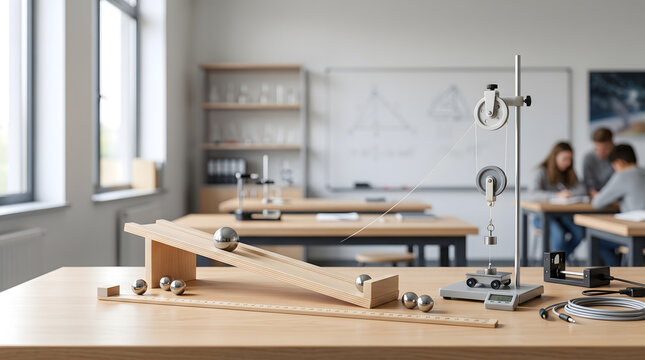 Physics Science Experiment Lab Equipment with Pulley and Marbles