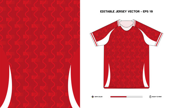 Editable Vector EPS 10 Red Wavy Pattern Sports Jersey Template for Customizable Team Apparel Design and Printing
