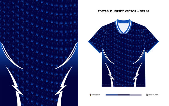 Editable Royal Blue Gradient Mesh Soccer Jersey Vector with White Lightning Bolt Design Ready to Print EPS 10 File for Custom Sports Apparel Branding
