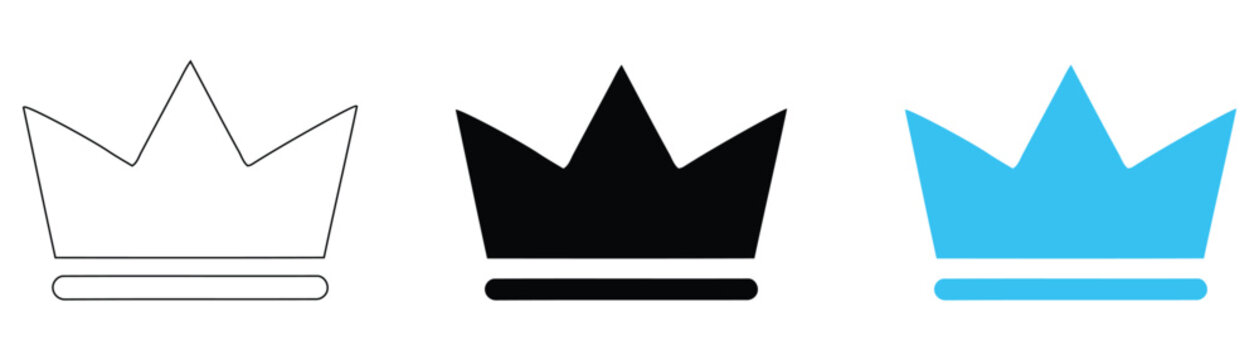 Crown icons set. Royalty symbol. Simple pictogram collection for premium quality, luxury brand, king or queen badge, VIP reward, excellence award and graphic design.