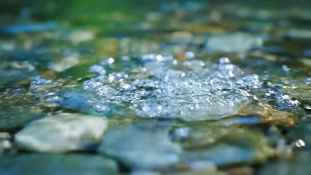 Water Splash Over Colorful River Stones