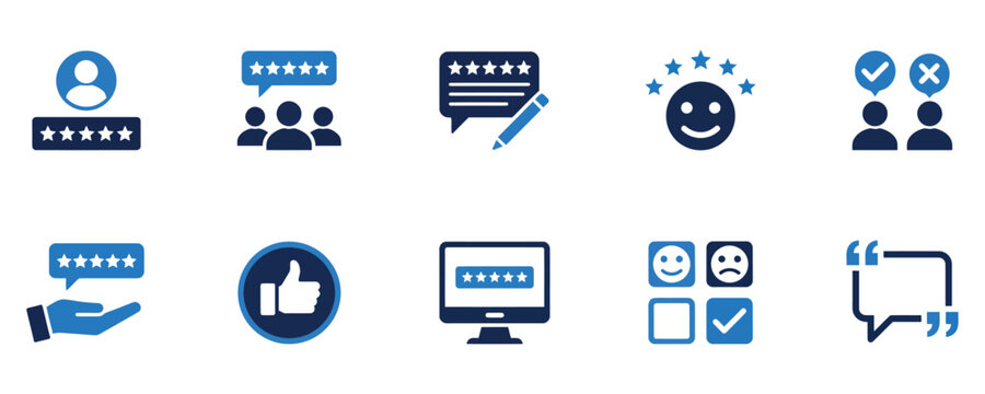 Customer feedback icon set. Rating review symbol. Vector pictogram for user evaluation, star rating, satisfaction survey, testimonial, opinion poll and UI design.