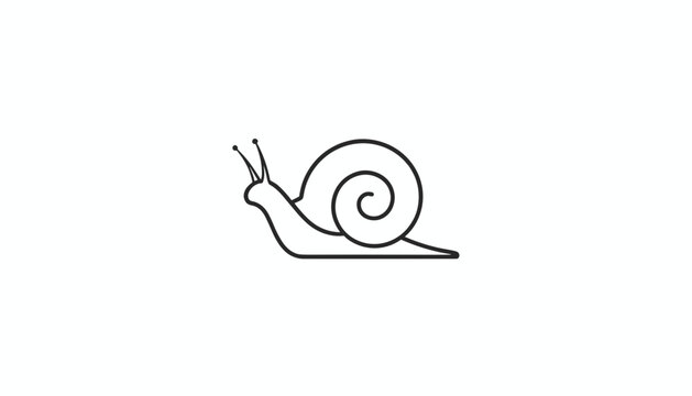 Minimalist outline illustration of a cute crawling snail with a round spiral shell, isolated on white background.