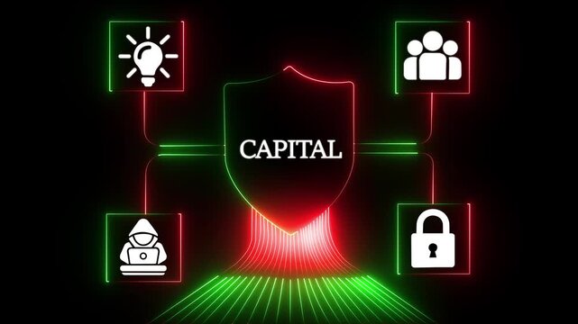 Cyber security and capital protection concept with glowing digital shield interface