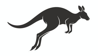 Fototapeta premium Australian kangaroo jumping vector silhouette illustration isolated on a solid white background, representing wildlife.