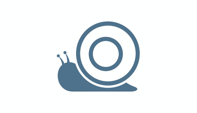Clean blue snail vector icon with a circular spiral shell isolated on a plain white background, symbolizing slow pace.