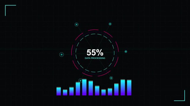 Futuristic HUD interface showing data processing percentage loading screen.