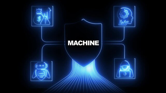 Machine learning and cybersecurity shield concept with digital