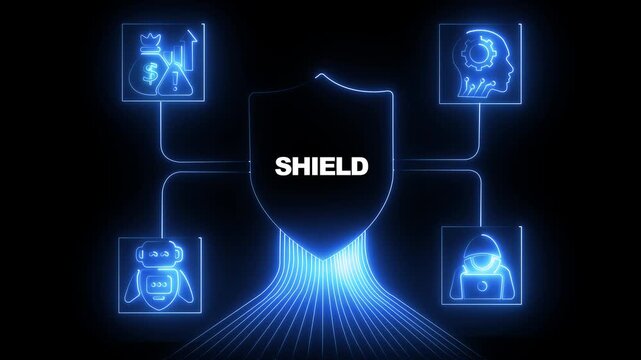 Cybersecurity shield concept: digital protection against cyber threats and data breaches