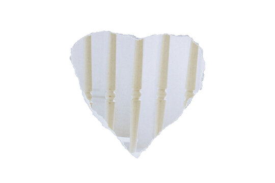 piece of white shape heart paper texture background torn and ripped on transparent background. document frame design