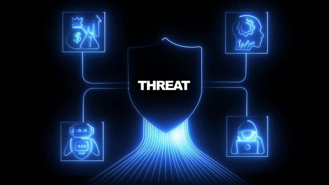 Cybersecurity threat detection concept with glowing digital shield and network