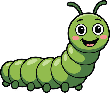 A cheerful green caterpillar animal vector on white background.