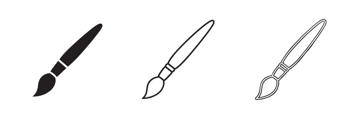 Fototapeta premium Artistic paint brush icon set. Painting, renovation, and art tool symbol. solid, outline and hand drawn sketch styles