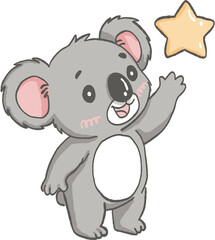 Naklejka premium Cute koala star cartoon animal happy gray pink wildlife cheerful smiling playful friendly mammal nature adorable character