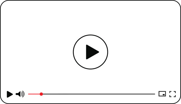 Simple video player interface icon with play button and progress bar isolated on white background for web design