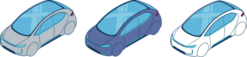 Naklejka premium Isometric electric car vector illustration set with futuristic eco friendly vehicle templates for smart city interface designs