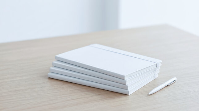 Blank notebook stack office desk minimalist concept esg planning