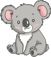 Naklejka premium Cute koala bear with pink cheeks sitting and smiling, adorable animal character with gray fur and big ears