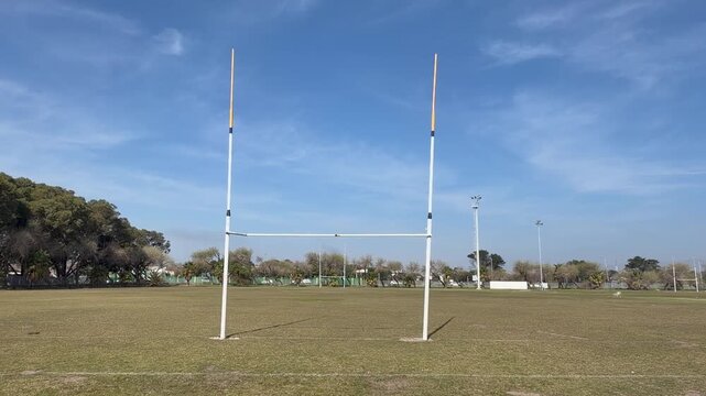 Rugby goal posts on a rugby field.