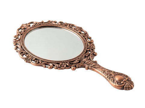 Vintage ornate handheld mirror isolated as PNG